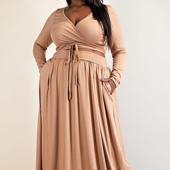 Long Sleeve Wrap Top and Maxi Skirt 2-PC Set - Picture 2 of 6